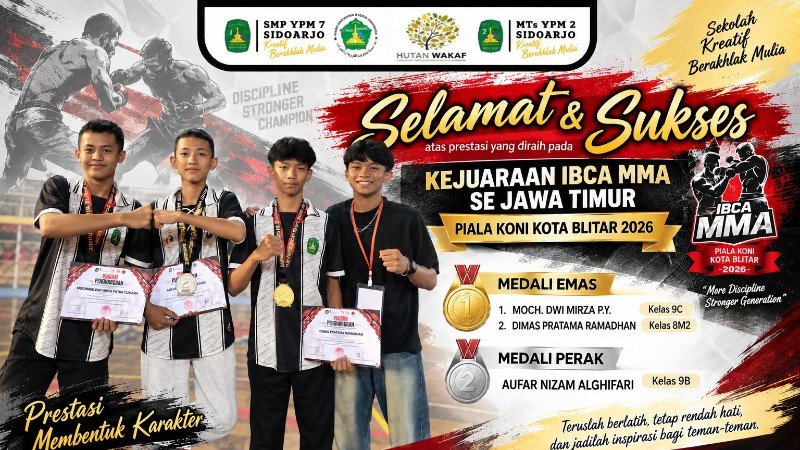 Kontingan Combat Sport SMP-MTS YPM SIDOARJO menyabet 2 Emas dan 1 Perak